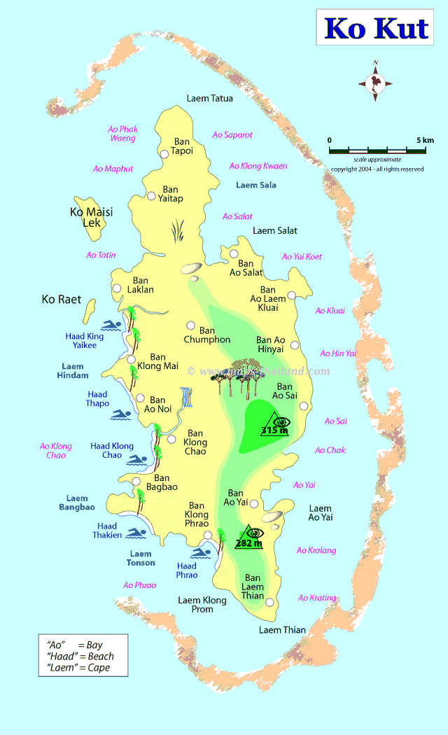 Travel map of Koh Kut, Koh Kood in Gulf of Thailand