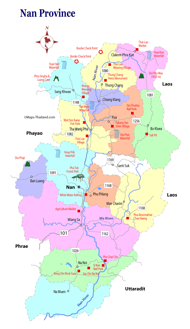 Travel map of Nan Province in Northern Thailand