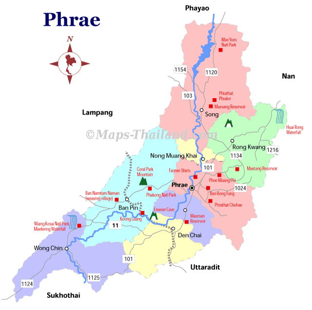 travel map of phrae, thailand