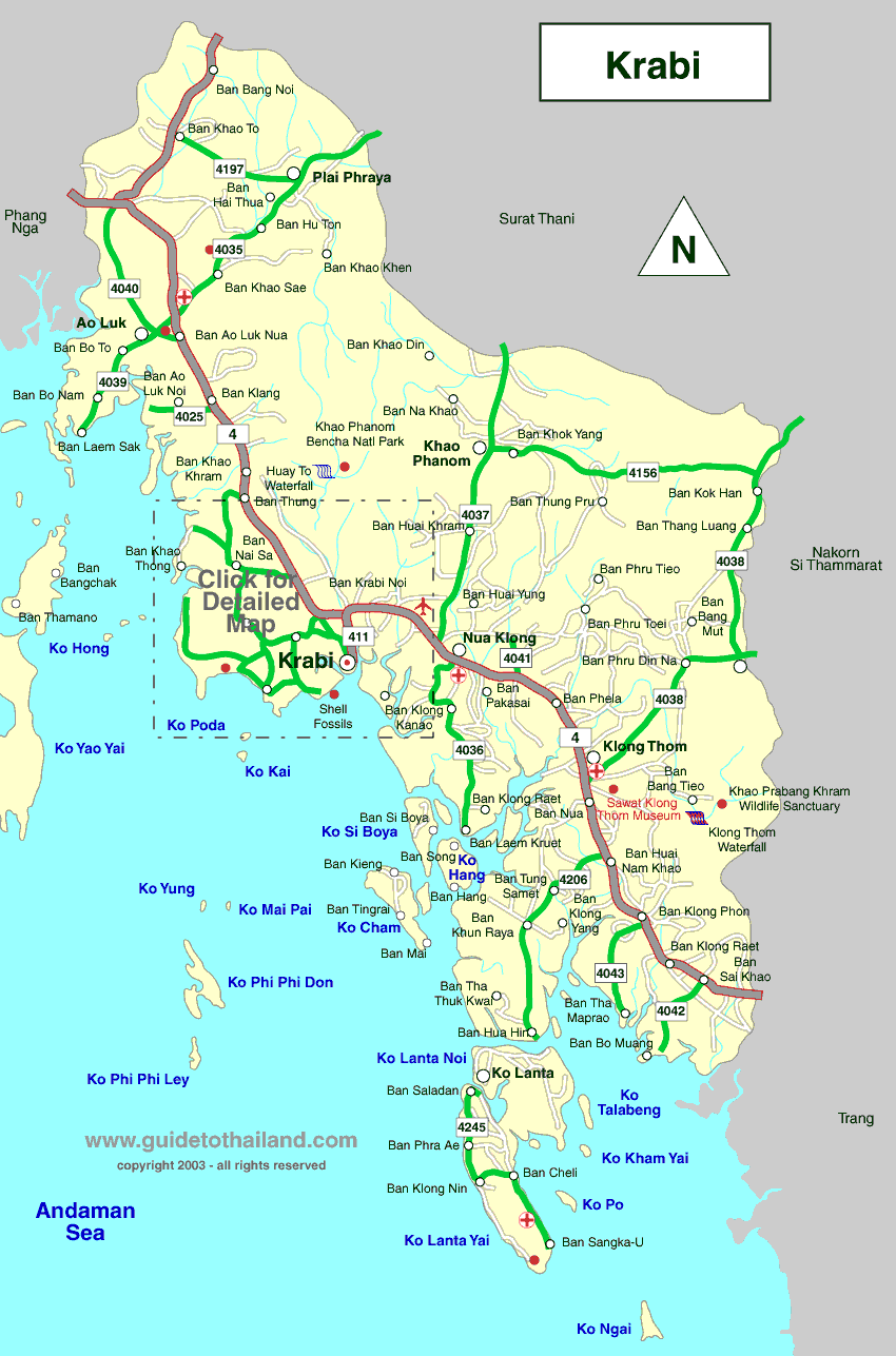 map of krabi, thailand travel map