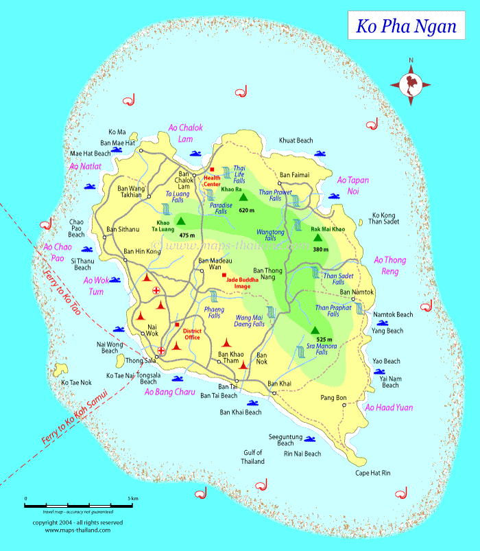 map of koh pha ngan, ko phangan, gulf of thailand, thailand travel map
